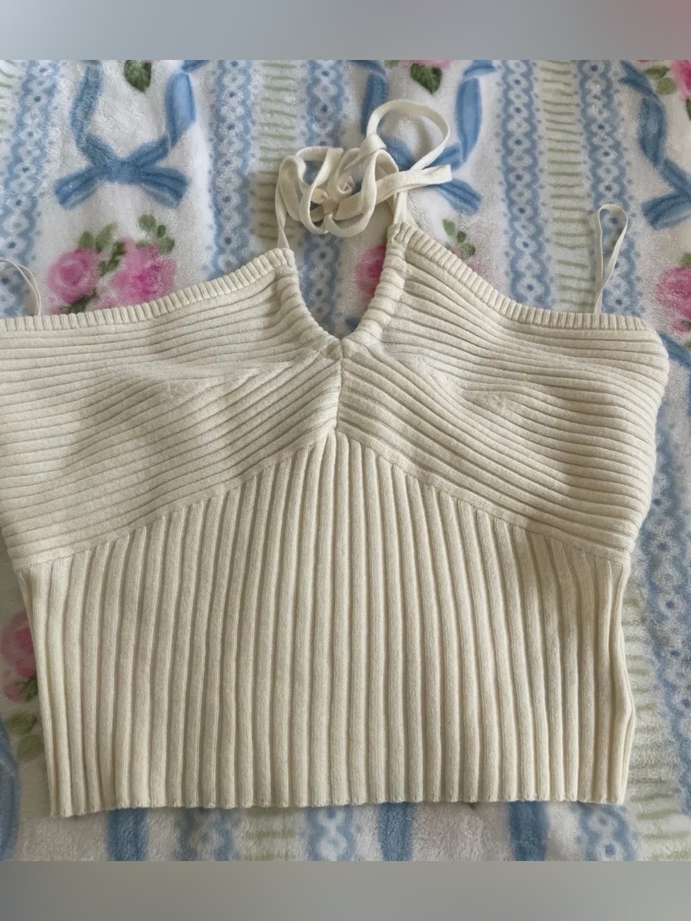American Eagle Outfitters Cream Ribbed Off-the-Shoulder Sweater Top